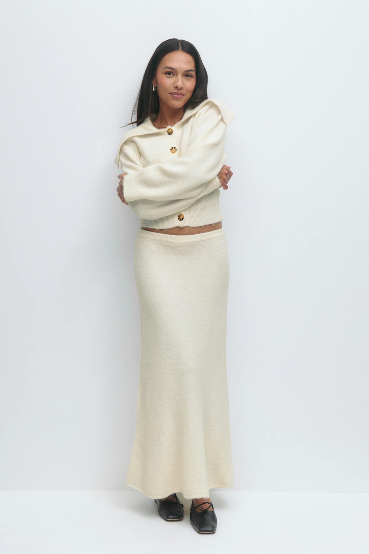 Wide knitted skirt - Chocolate brown
