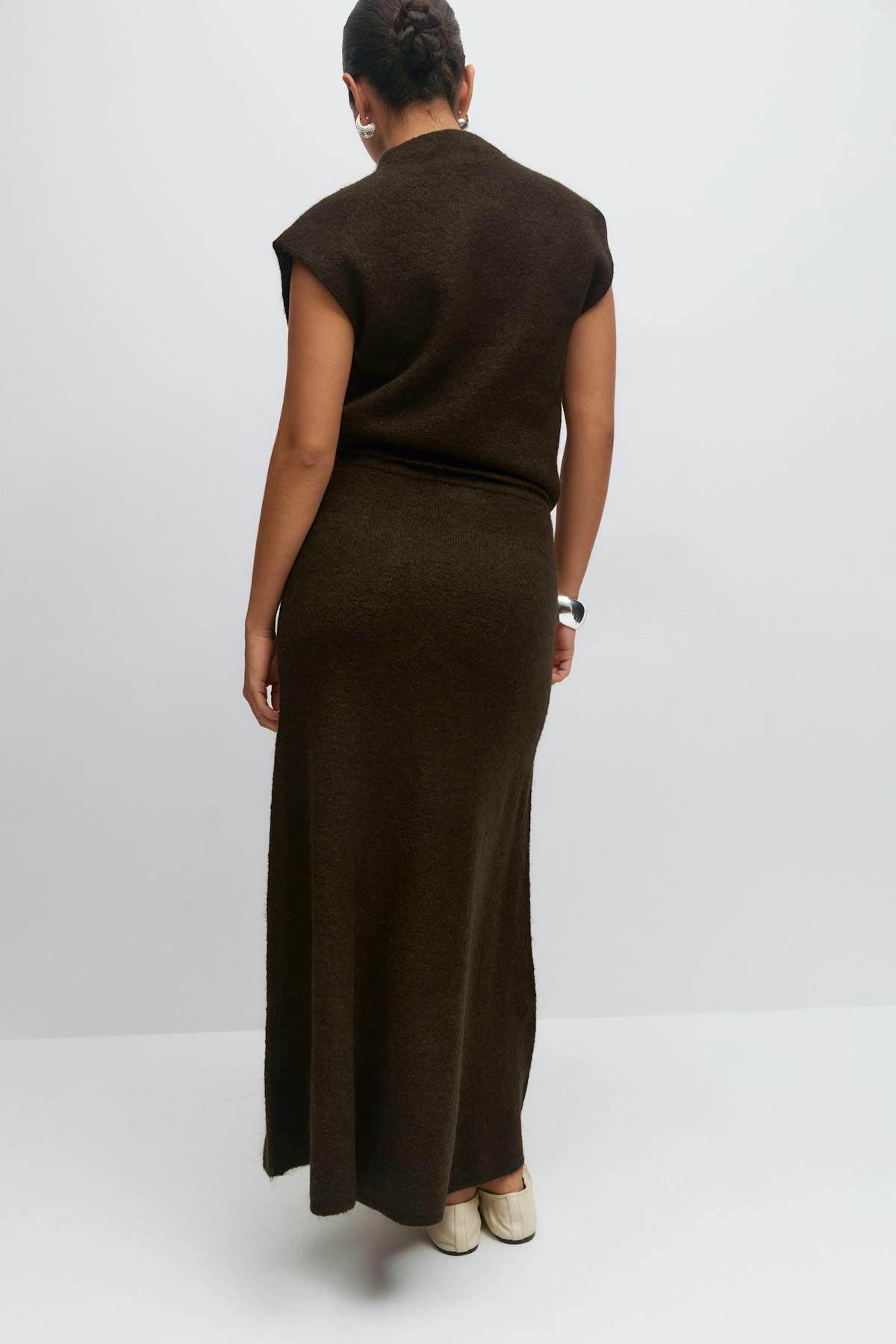 Wide knitted skirt - Chocolate brown