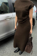 Wide knitted skirt - Chocolate brown