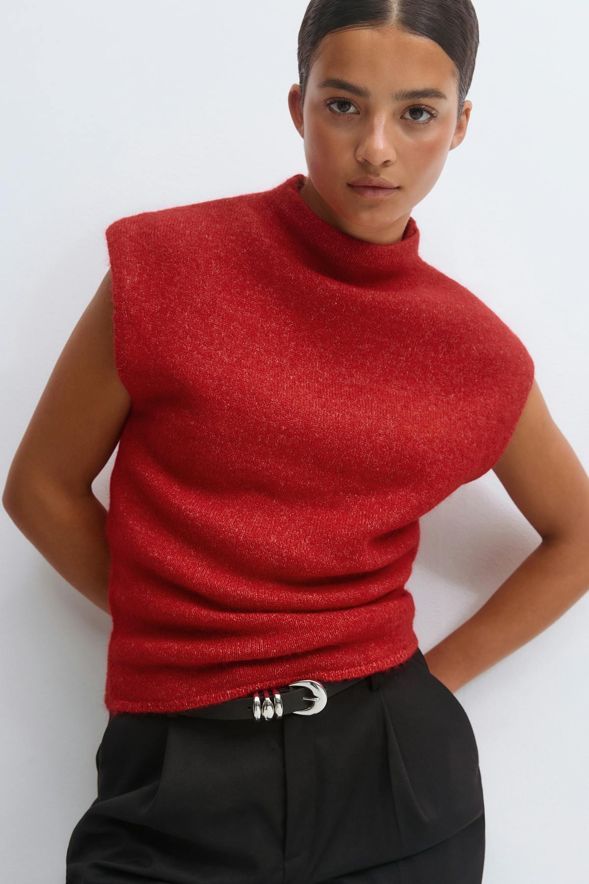 Funnel neck knitted top - Bordeaux foncé