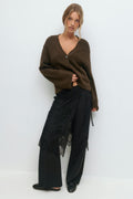 Knitted pocket cardigan - Beige/stripe