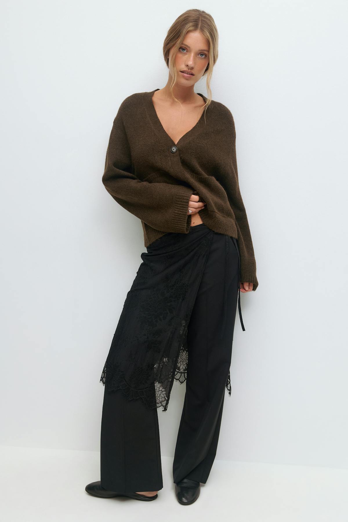 Knitted pocket cardigan - Beige/stripe