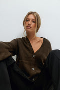 Knitted pocket cardigan - Beige/stripe