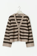 Knitted pocket cardigan - Beige/stripe