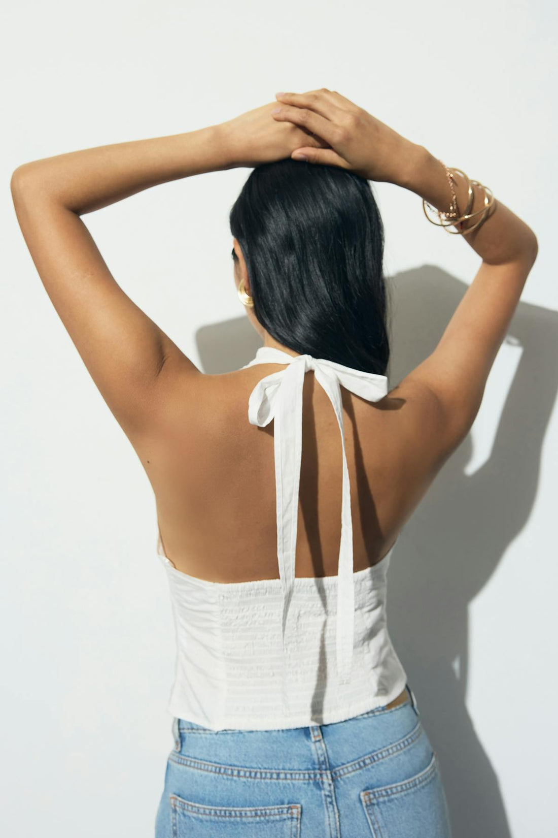 Embroidery halter neck top - Blanc cassé
