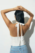 Embroidery halter neck top - Blanc cassé