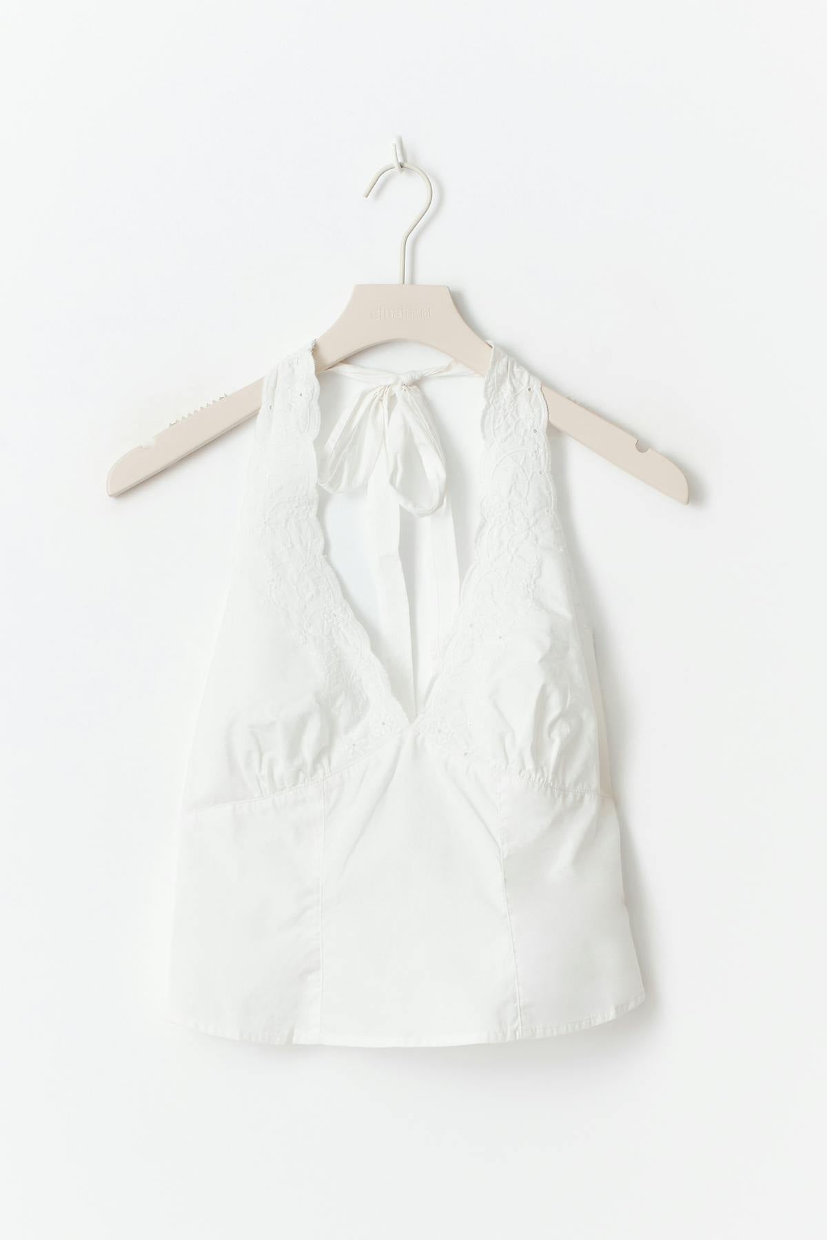 Embroidery halter neck top - Blanc cassé