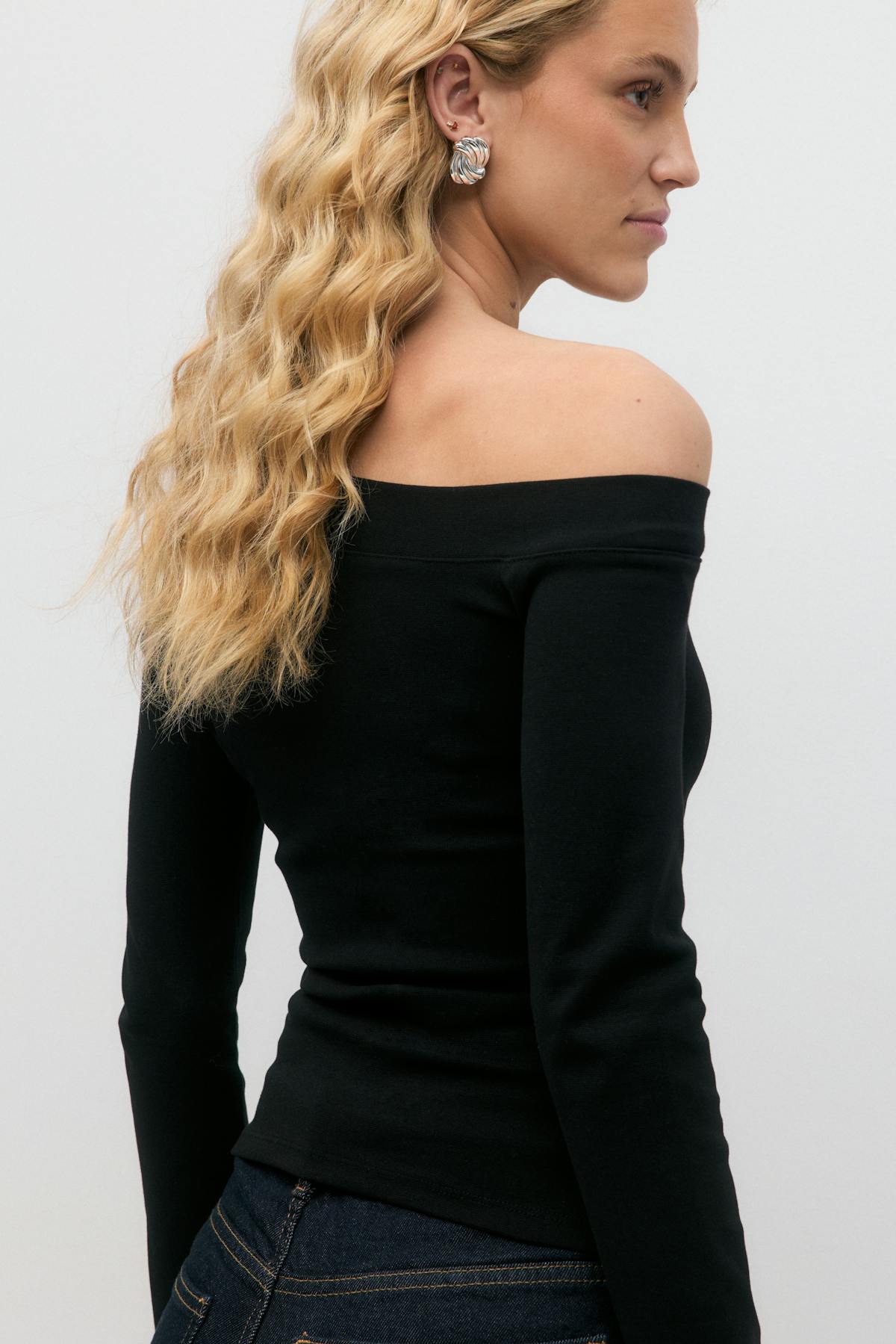 Sloped shoulder top - Grey melange