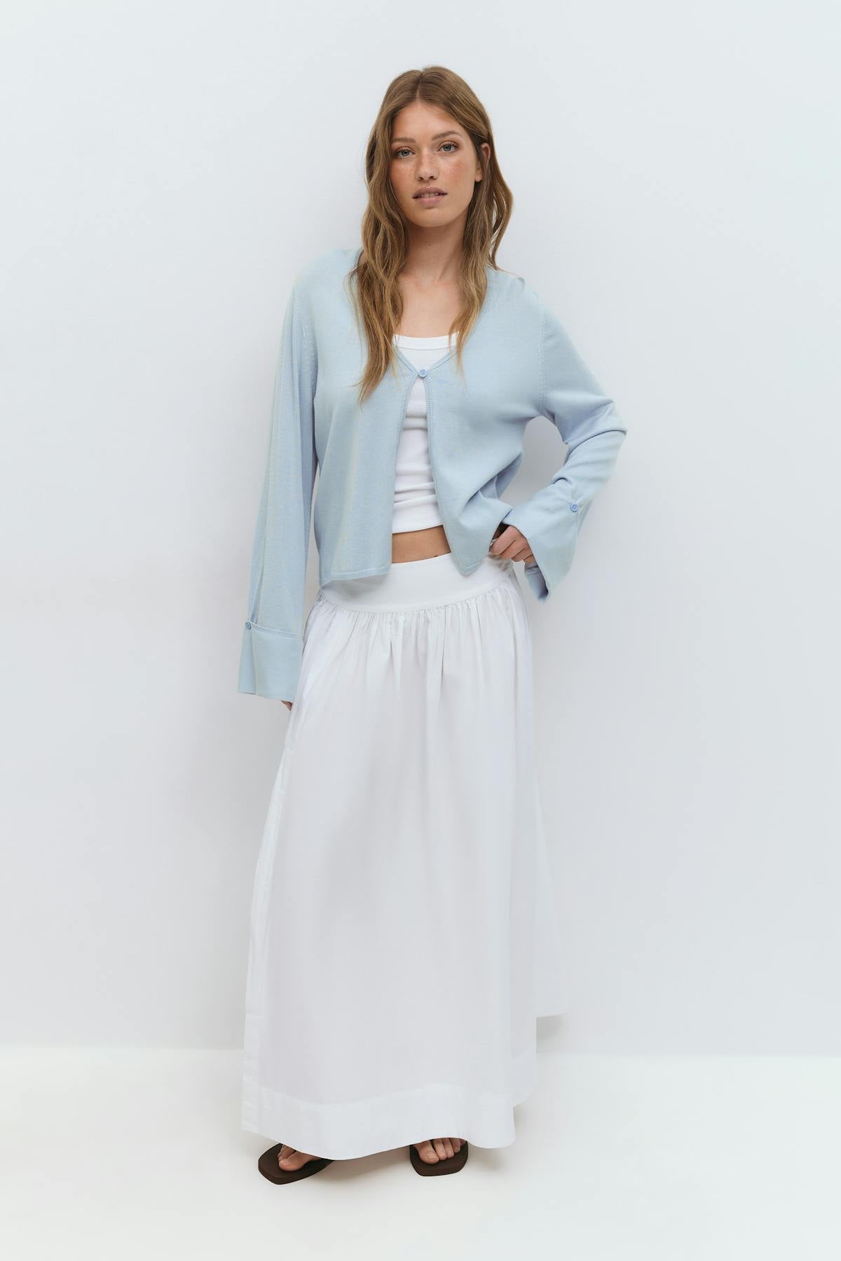 Folded sleeve knitted cardigan - Cashmere blue