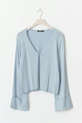 Folded sleeve knitted cardigan - Cashmere blue