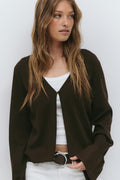 Folded sleeve knitted cardigan - Seal brown