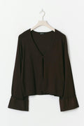 Folded sleeve knitted cardigan - Seal brown