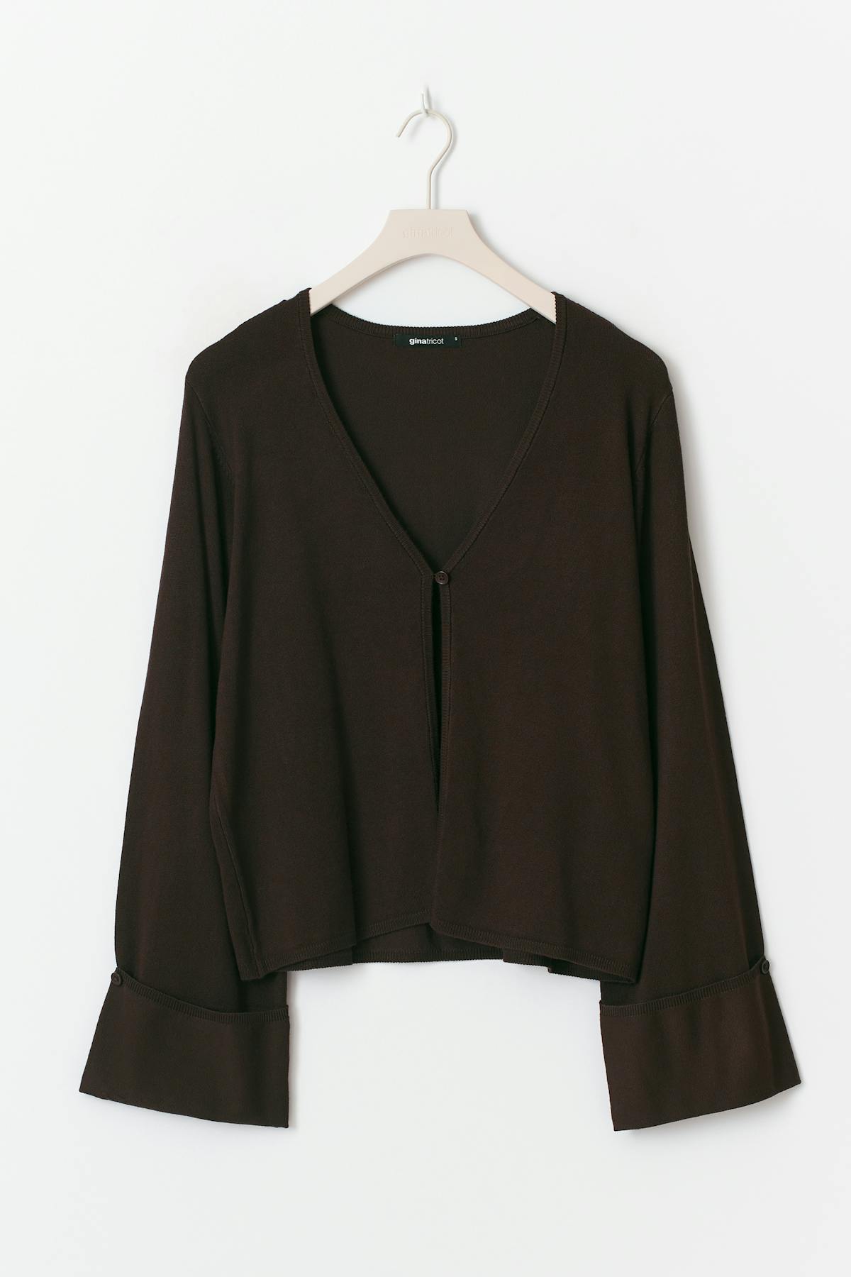 Folded sleeve knitted cardigan - Seal brown