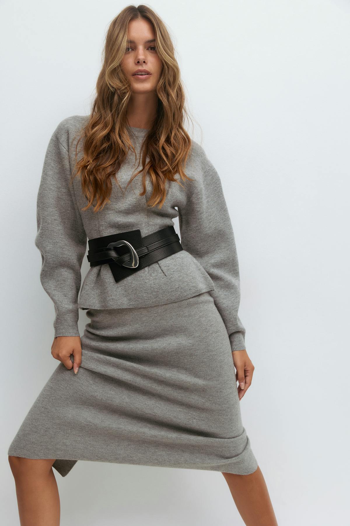 Knitted pencil skirt - Mid grey mel