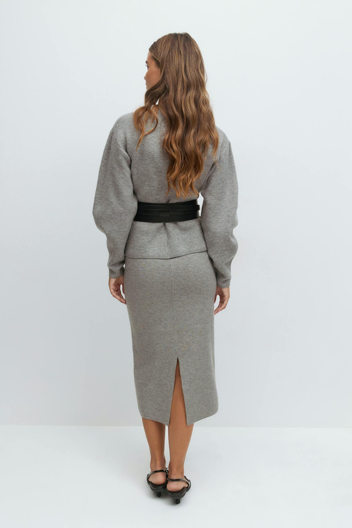 Knitted pencil skirt - Mid grey mel