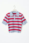 Short sleeve knit collar top - Stripe