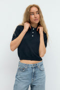Short sleeve knit collar top - Navy blazer