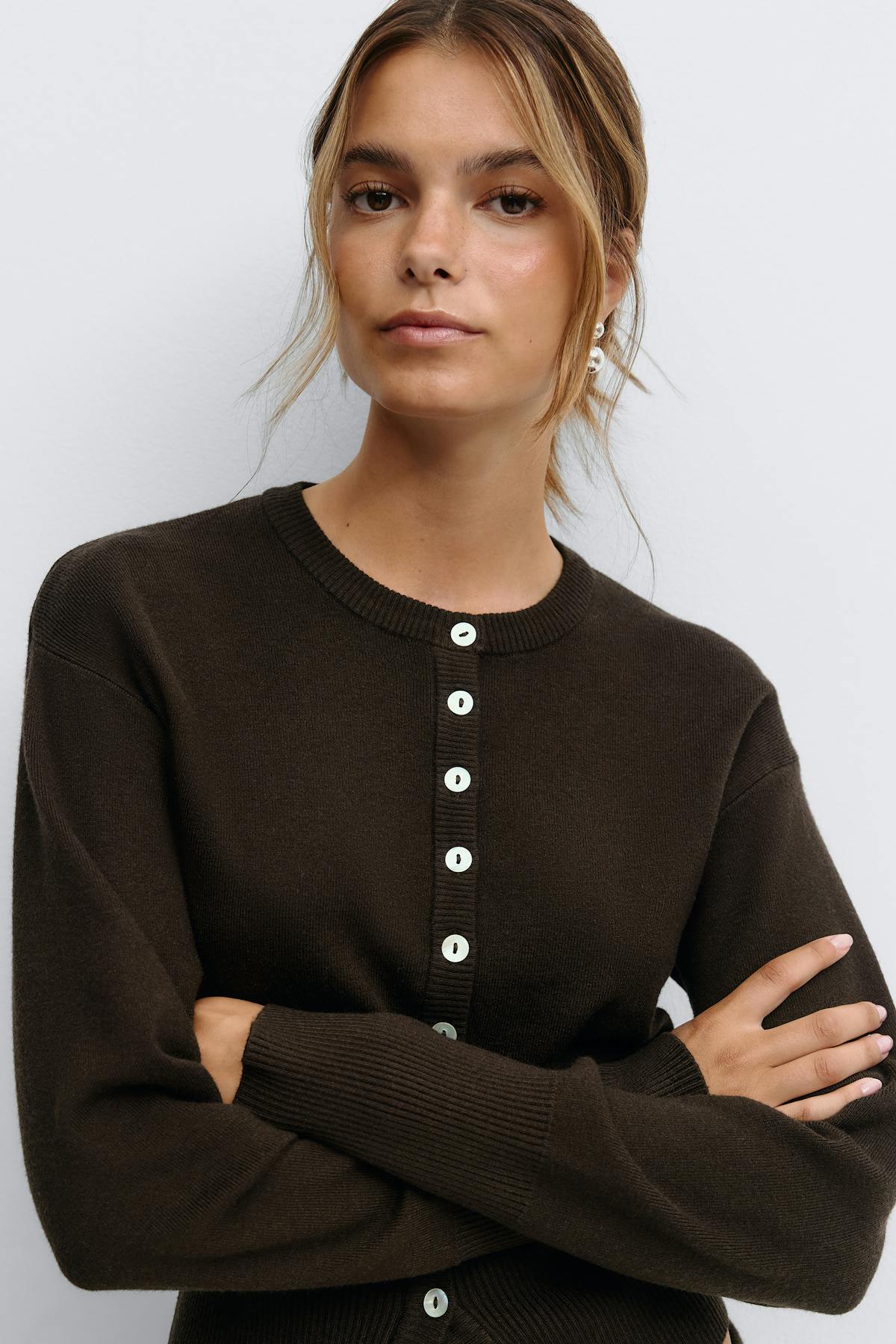 Knitted loungewear cardigan - Seal brown