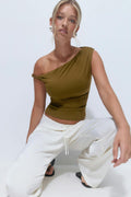 Asymmetric micro top - Olive green