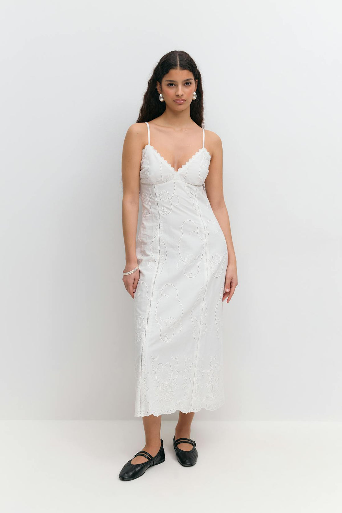 Broderie anglaise midi dress - Blanc cassé