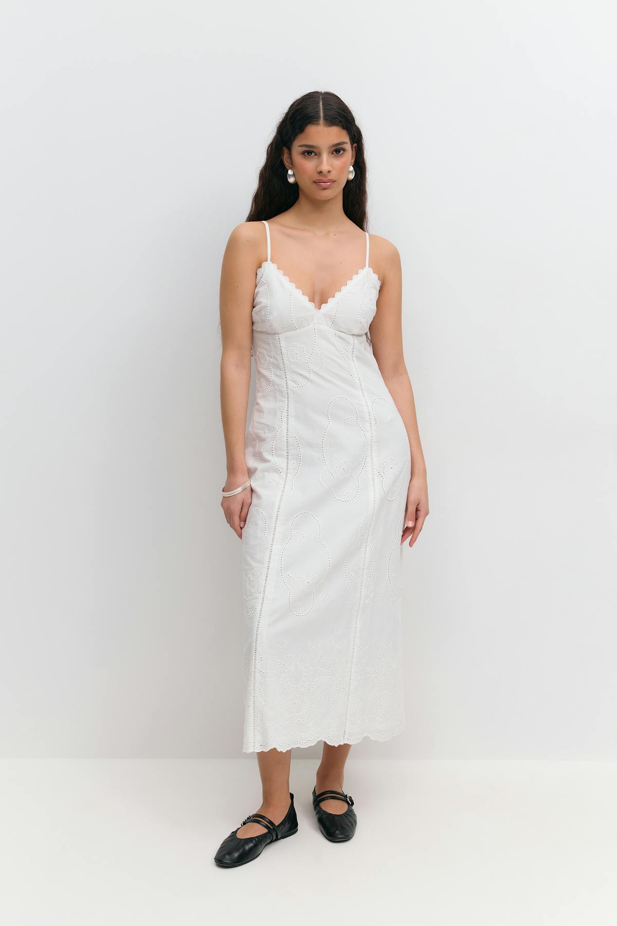 Broderie anglaise midi dress - Blanc cassé