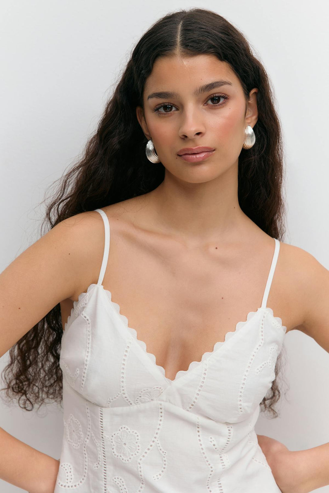 Broderie anglaise midi dress - Blanc cassé