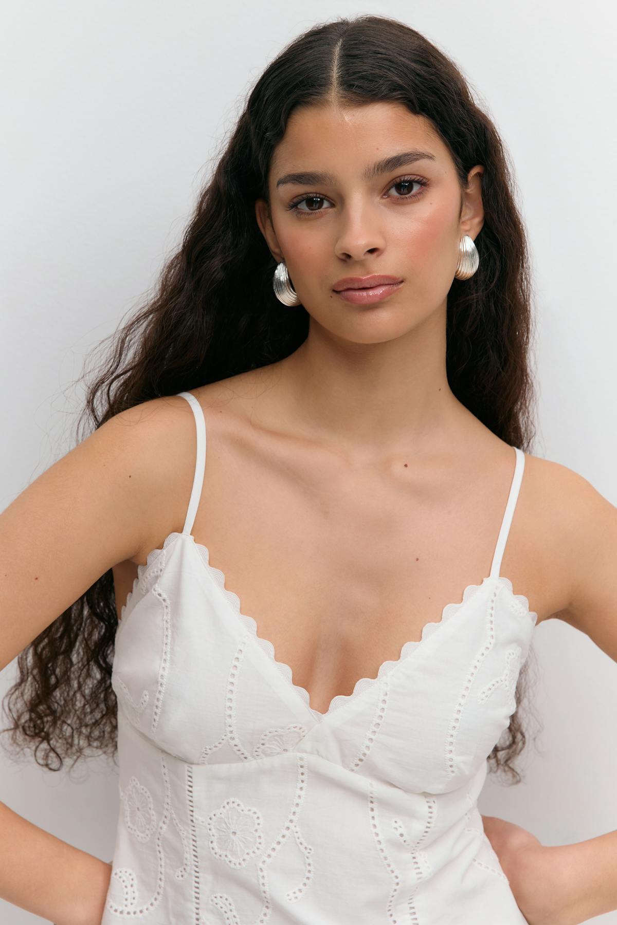Broderie anglaise midi dress - Blanc cassé