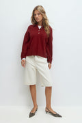 Knitted collar sweater - Lt grey melange