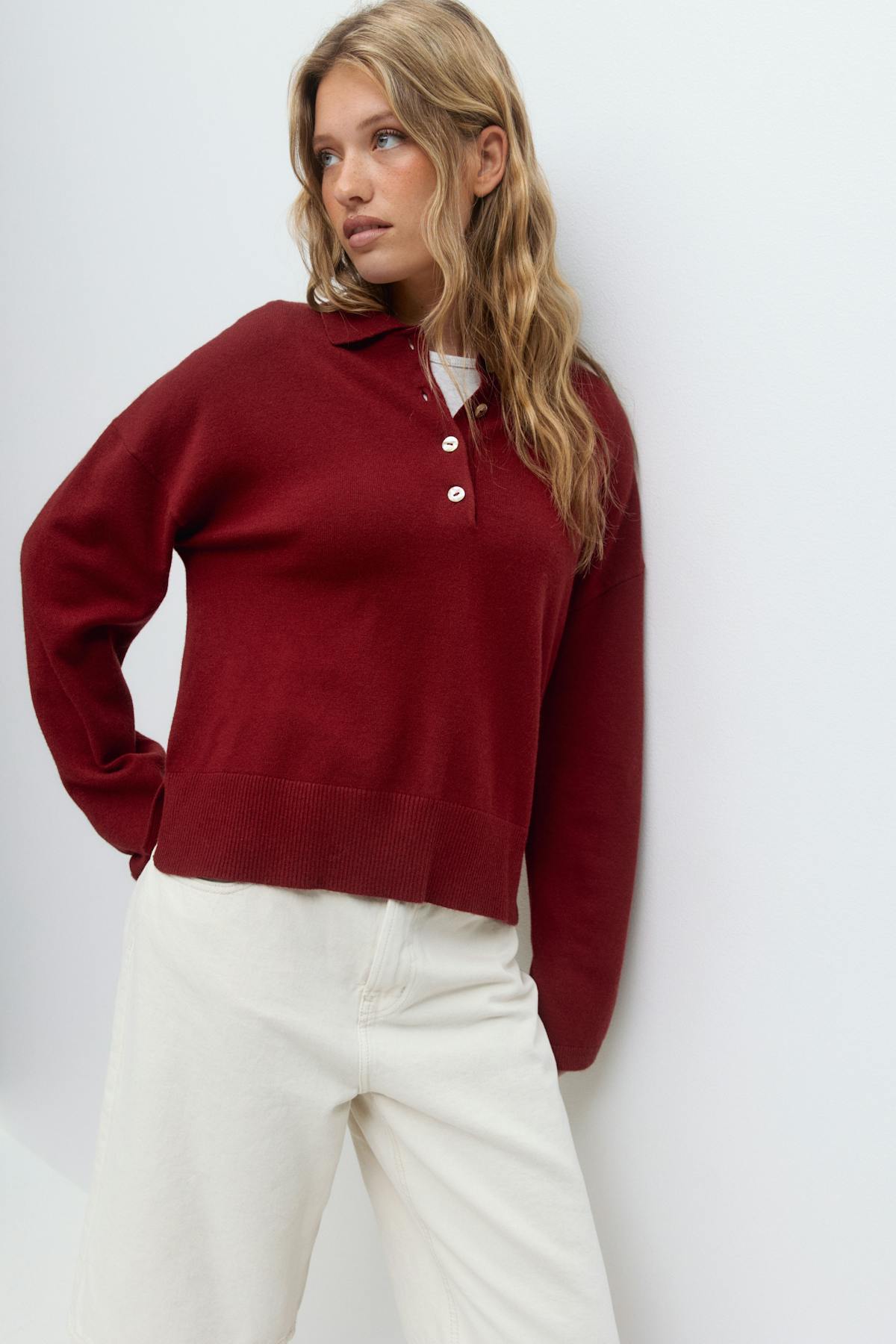 Knitted collar sweater - Lt grey melange