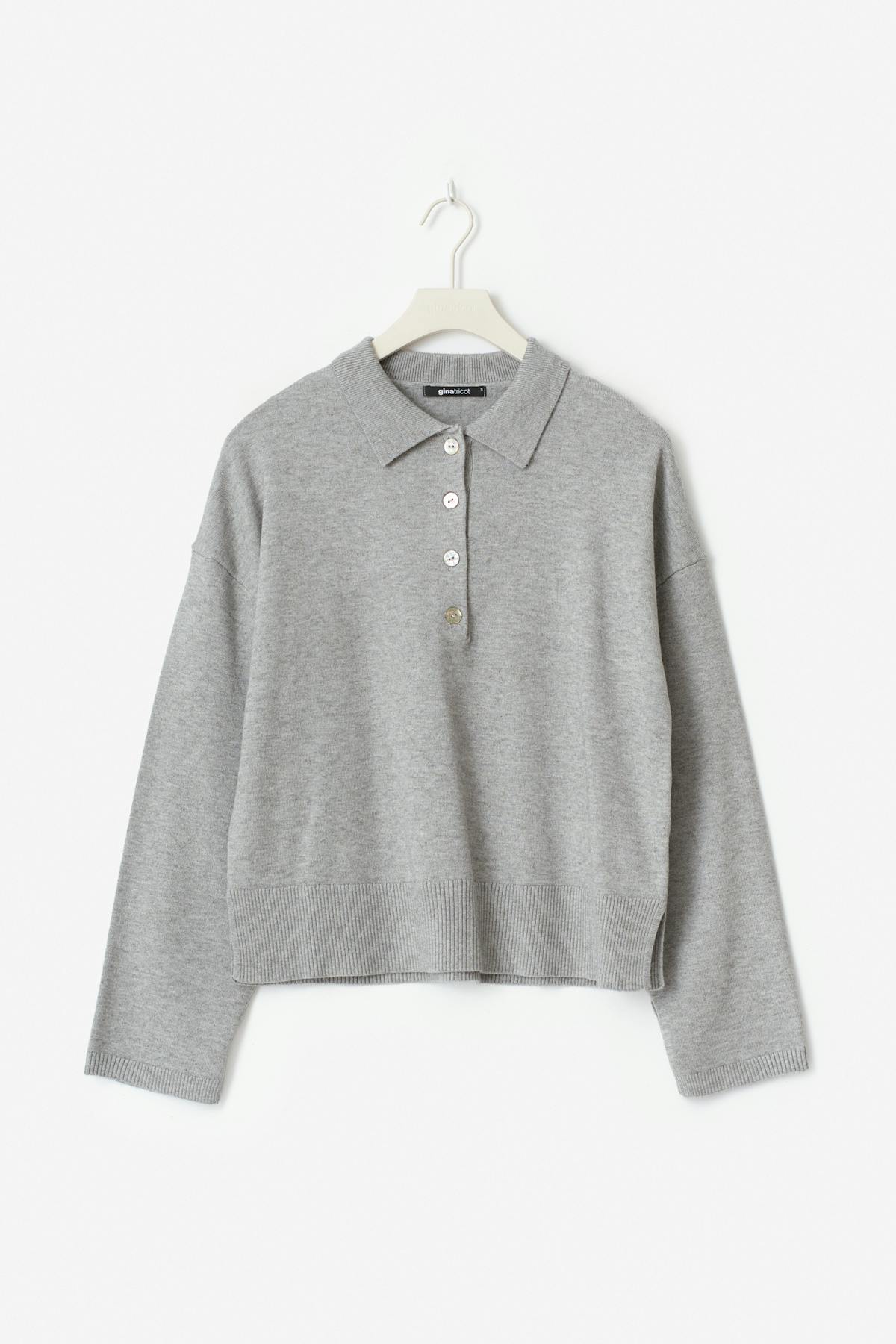 Knitted collar sweater - Lt grey melange