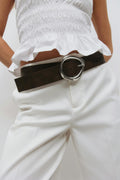Buckle detail belt - Dk brown/silver