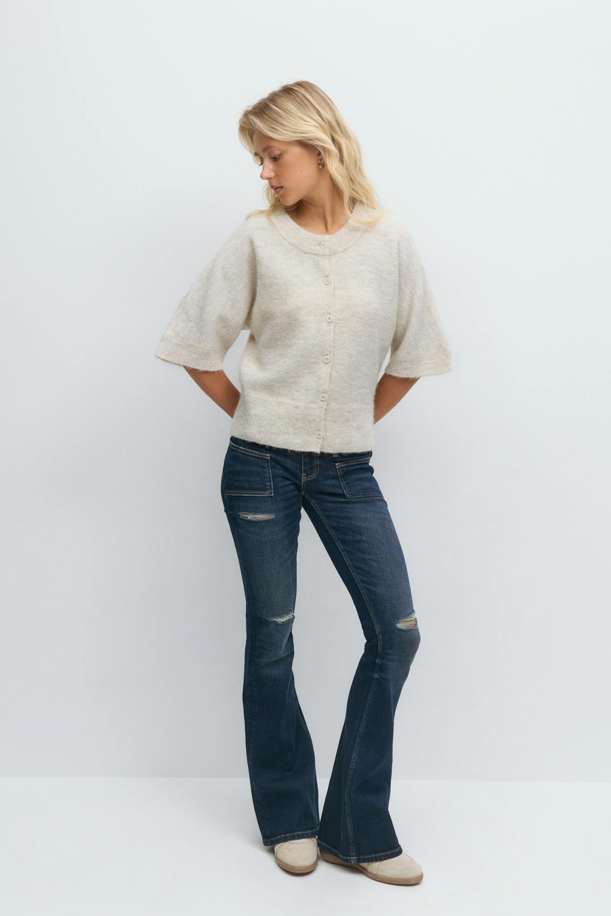 14+ knitted short sleeve top - Oat melange