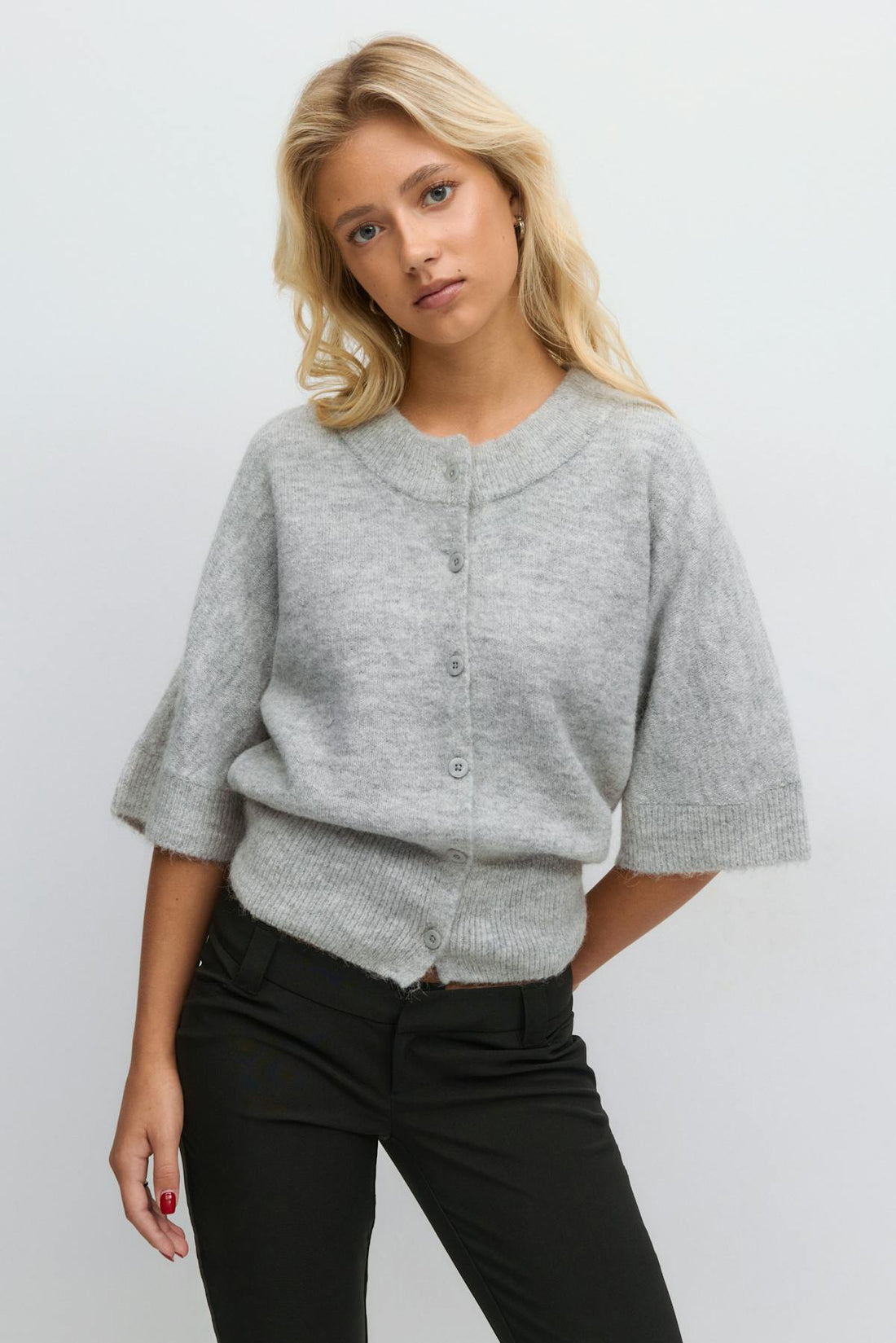 14+ knitted short sleeve top - Lt grey melange