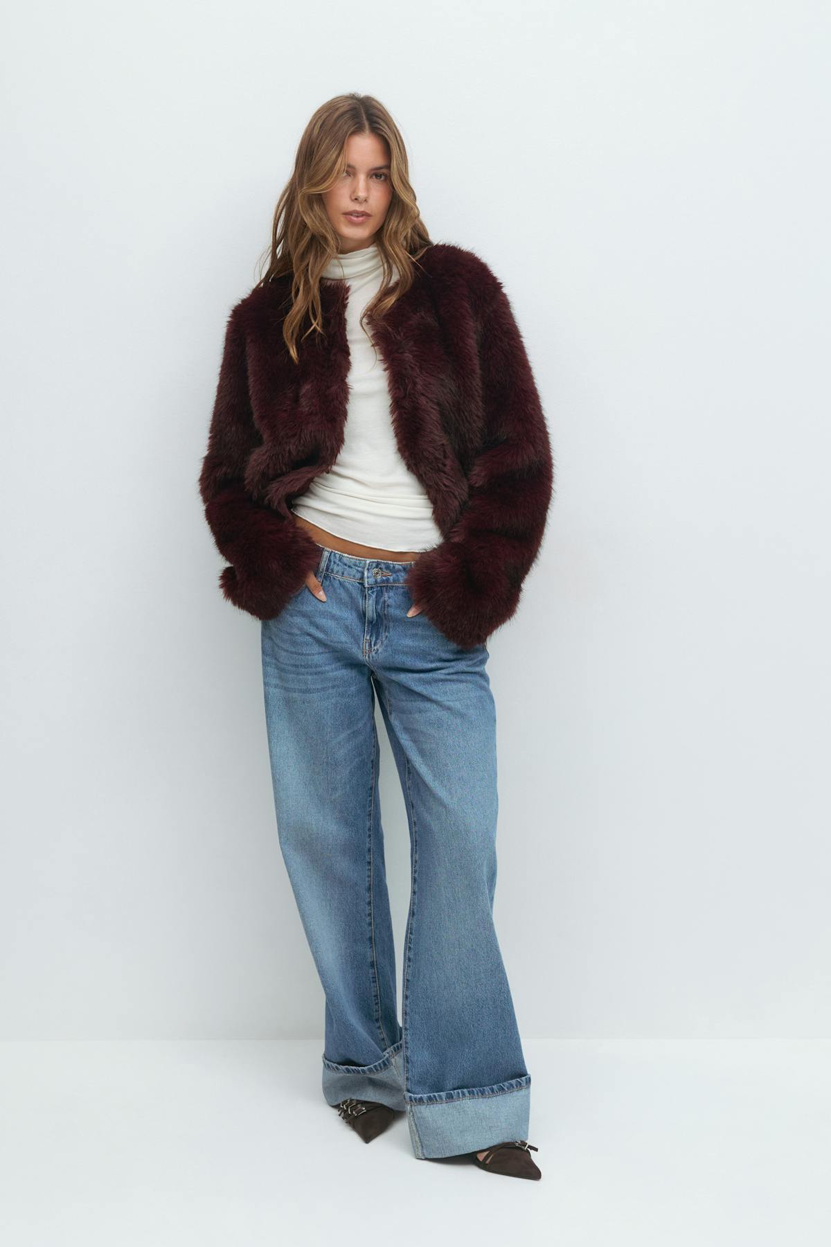 Faux fur jacket - Marron foncé