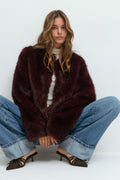 Faux fur jacket - Marron foncé