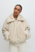 Faux fur collar jacket - Crème