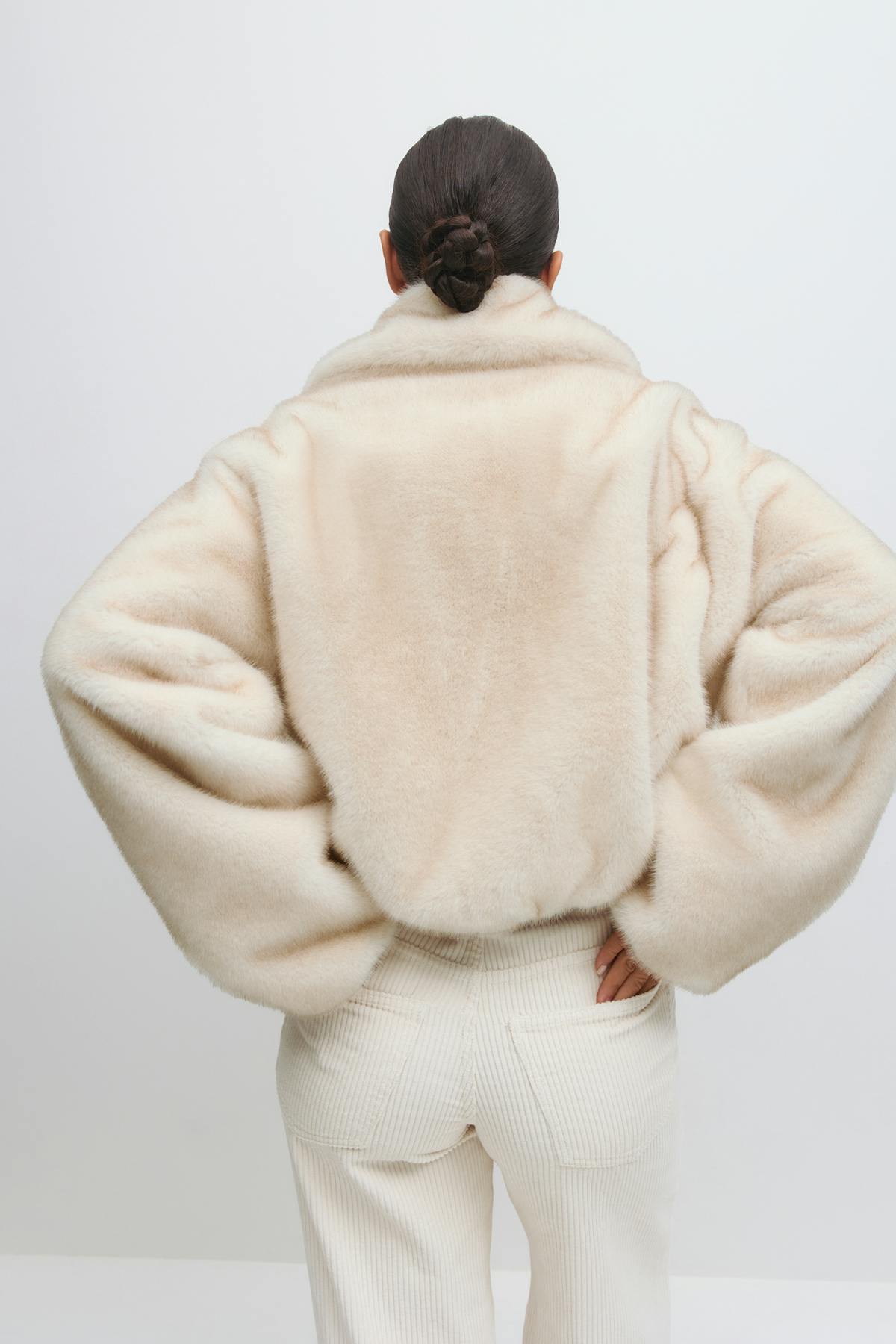 Faux fur collar jacket - Crème
