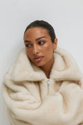 Faux fur collar jacket - Crème