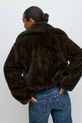 Faux fur collar jacket - Marron foncé