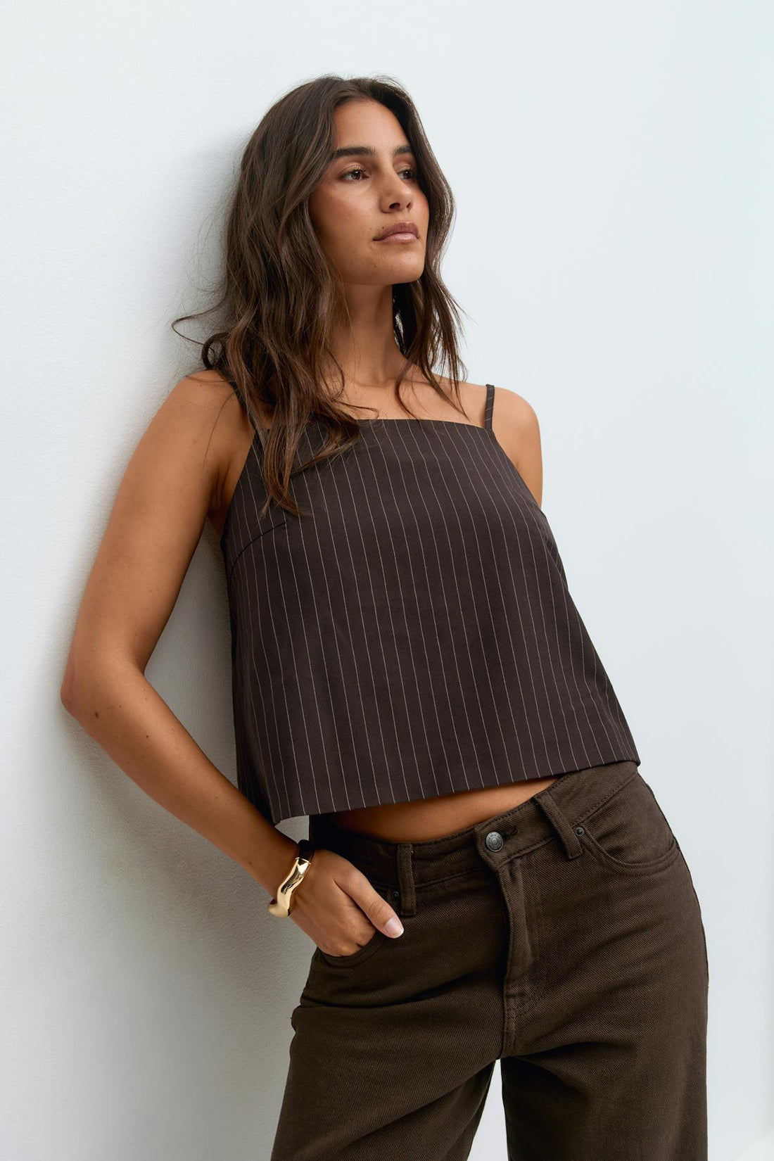 Tailored singlet - Brown pinstripe