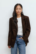 Faux suede blazer - Marron foncé
