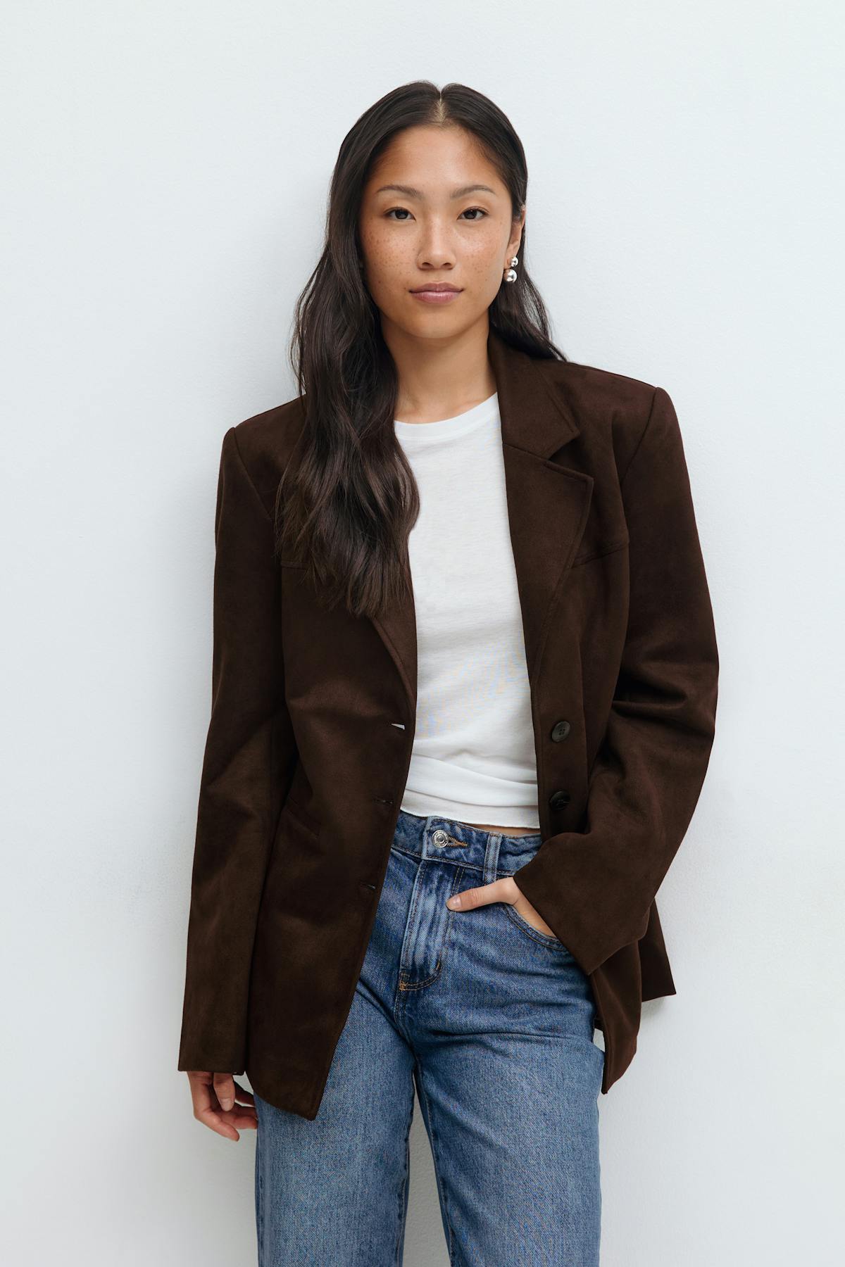 Faux suede blazer - Marron foncé