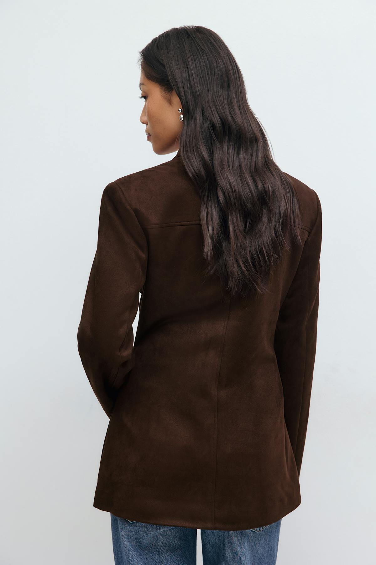 Faux suede blazer - Marron foncé