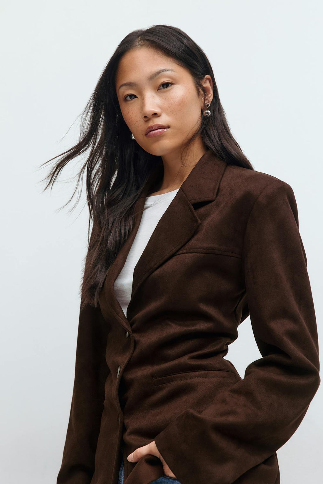 Faux suede blazer - Marron foncé