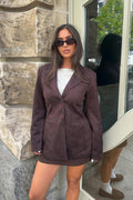 Faux suede blazer - Marron foncé