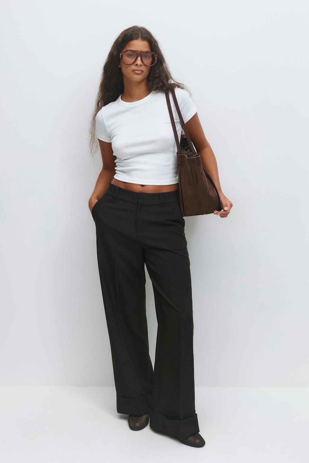 Mid waist wide trousers - Creme