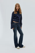 Pleated flare jeans - Bleu foncé