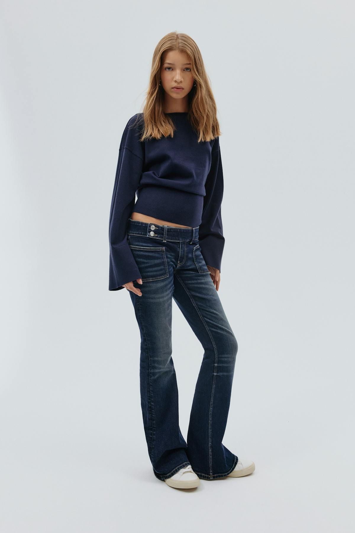 Pleated flare jeans - Bleu foncé