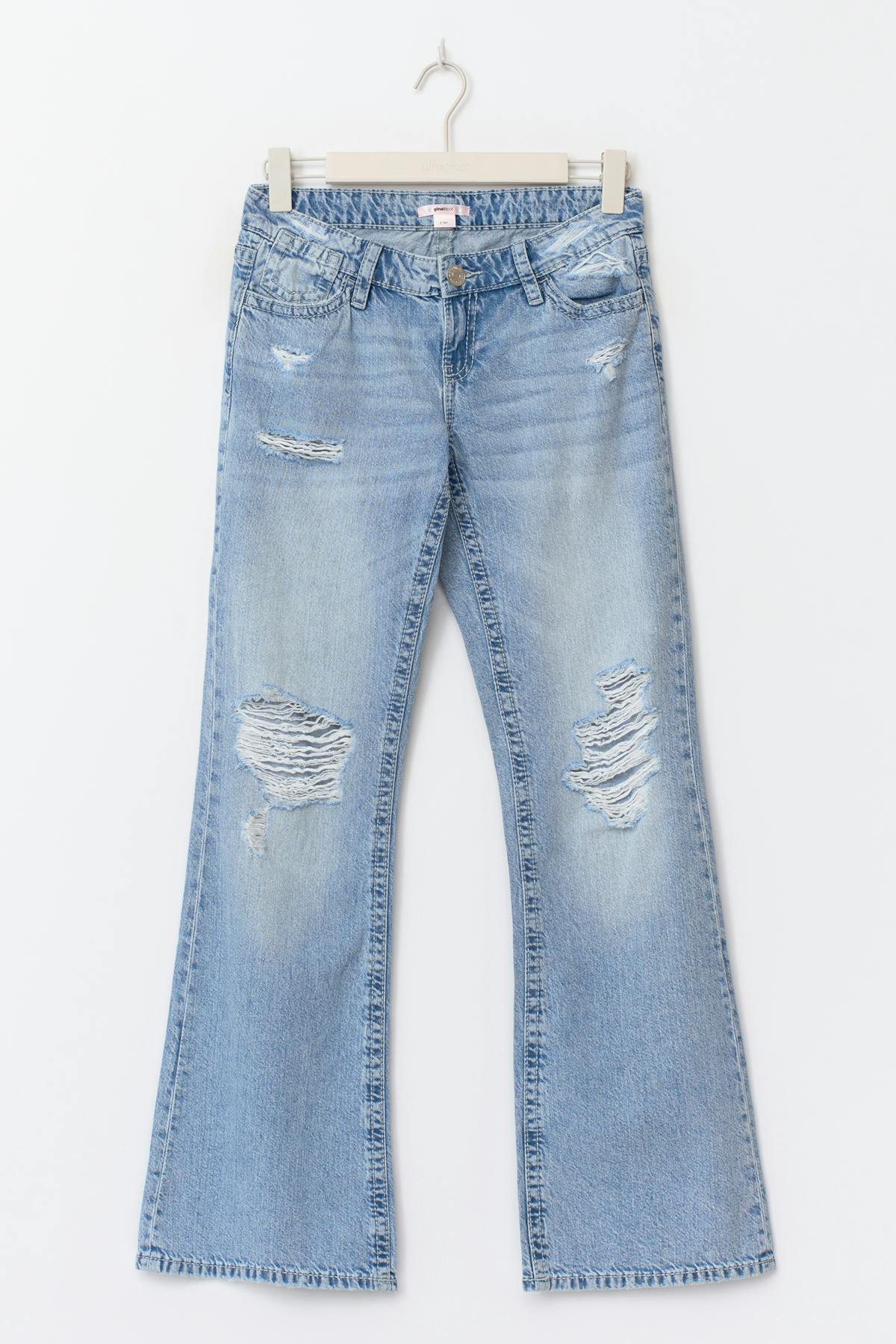14+ low loose bootcut jeans - Lt blue ripped