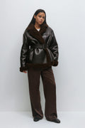 Teddy pu belted jacket - Brown/brown